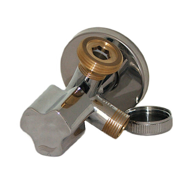 Zawór chromowany 1/2″x3/4″x 3/8″ kątowy Art Bis z filtrem DN15