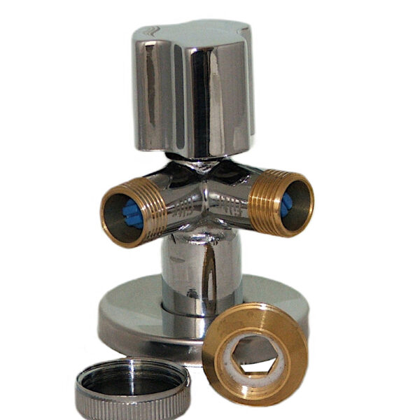 Zawór chromowany 1/2″x3/4″x 3/8″ kątowy Art Bis z filtrem DN15