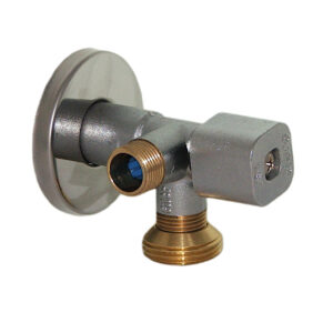 Zawór chromowany 1/2″x3/4″x3/8″ kątowy Solid Bis z filtrem DN15