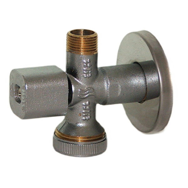 Zawór chromowany 1/2″x3/4″x 3/8″ prosty Solid Bis z filtrem DN15