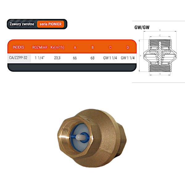 Zawór zwrotny 5/4″ Pionier DN32
