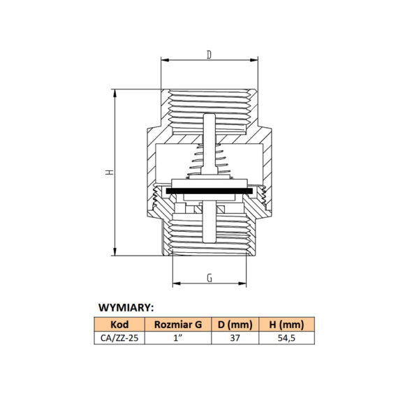 Zawór zwrotny 1″  z grzybem mosiężnym DN25
